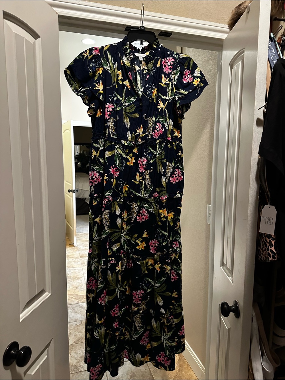 crown & ivy Navy Maxi Dress with Pink & Yellow Floral Print